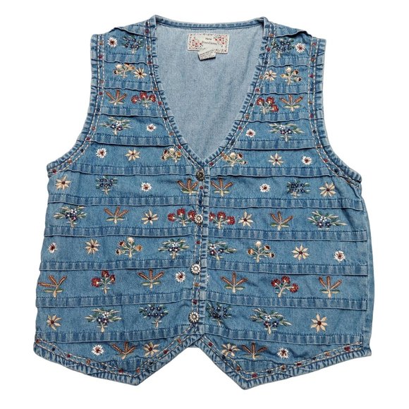 new directions Jackets & Blazers - ☆☆SOLD☆☆ New Directions Vintage Women's Denim Chambray Floral Embroidered Vest